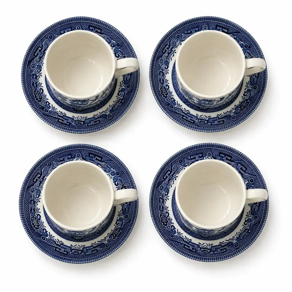 Churchill England Blue Willow Cup & Saucer Set of 4